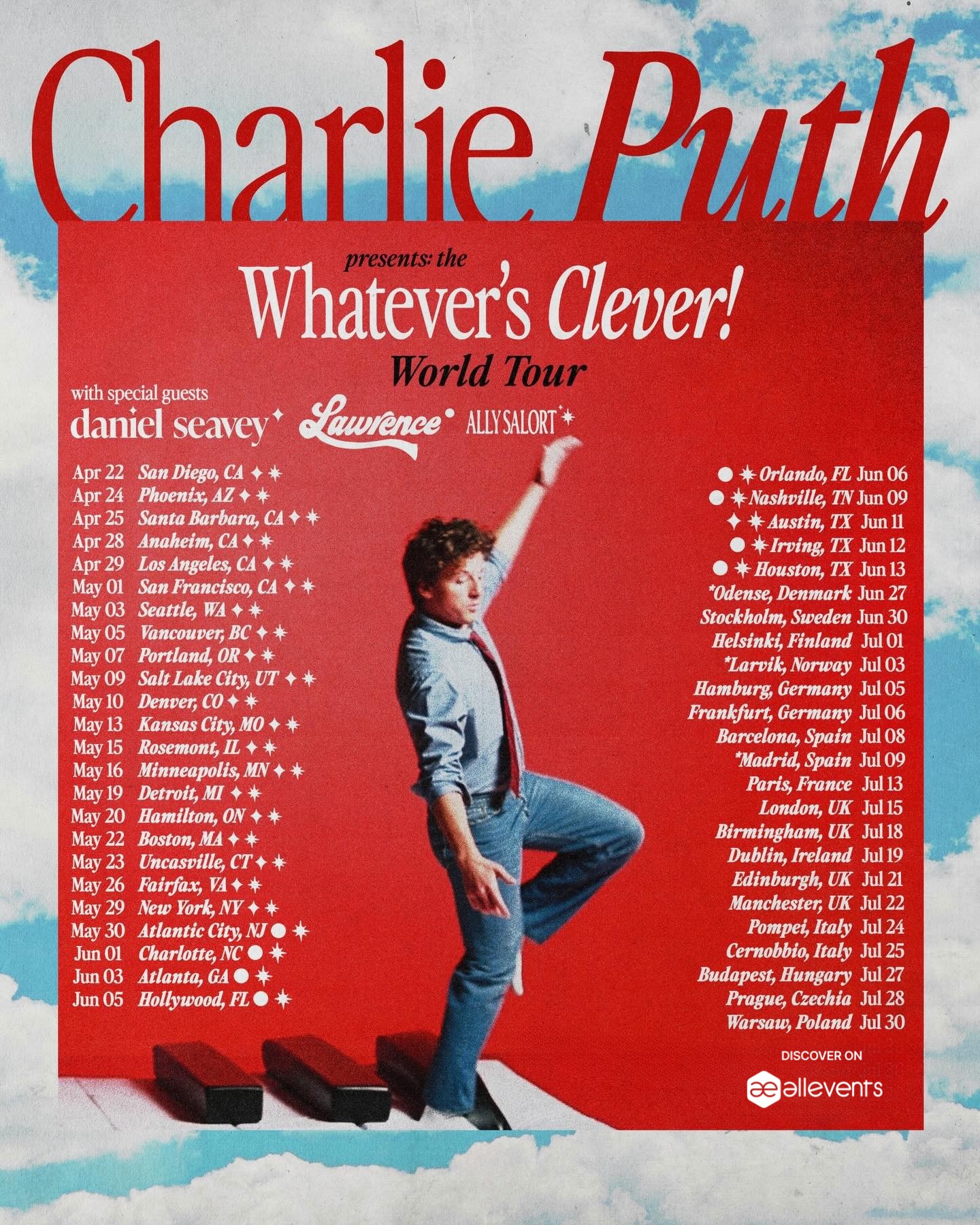 Charlie Puth Whatevers Clever Tour Poster 2026